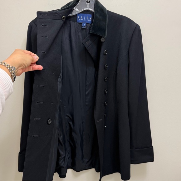 Ralph Lauren Vintage Wool Coat Jacket Velvet Collar USA Union Tag Black Size 4 - Picture 4 of 11
